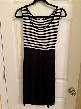 Boston Proper Black and White Striped Midi Dress